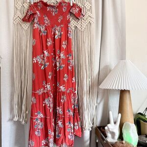 Xhilaration Burnt Orange Maxi Dress Size M Smocked Bust Cottagecore GUC